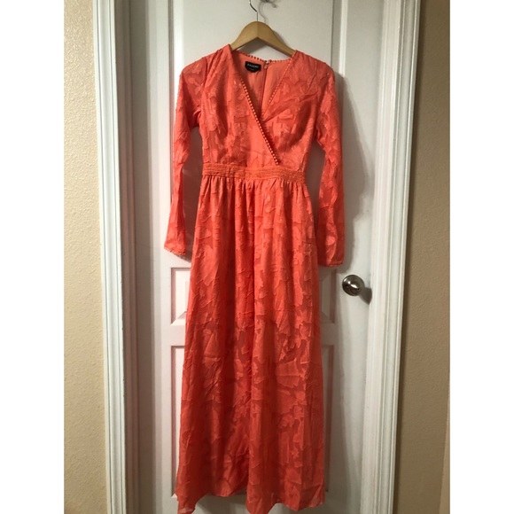 BEBE Coral Orange Jaquard Maxi Dress - Picture 3 of 6